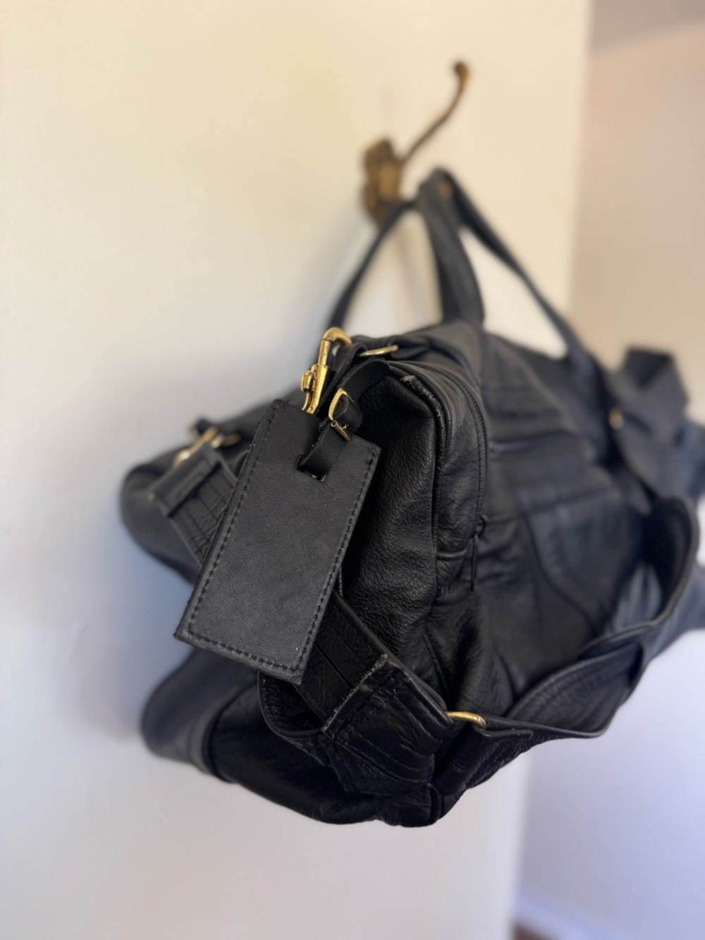 Genuine Calfskin Leather Black Vintage Duffle Bag XL - Picture 5 of 9